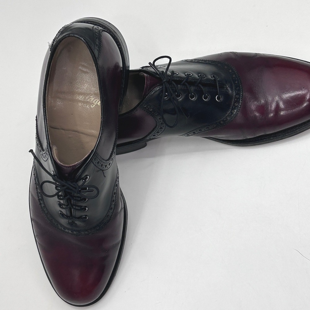 Johnston & Murphy Heritage Mens 11 C/A Saddle Oxford Shoes Burgundy Black USA